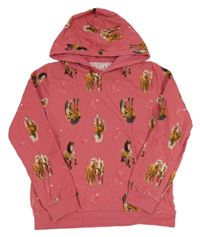 Ružová mikina s koníky a kapucňou