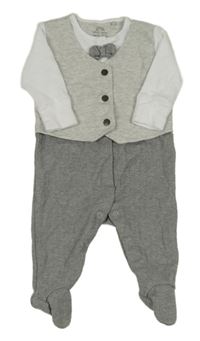 Bílo-šedé body s našitou vestou a motýlkem Next