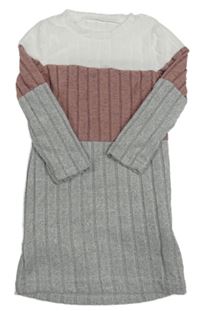 Bielo-ružovo-sivé rebrované úpletové šaty Shein