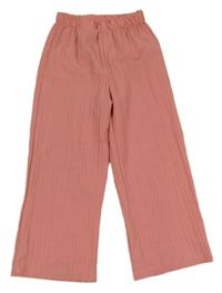 Růžové žebrované široké kalhoty 