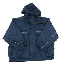 Tmavomodrá šusťáková lehce zateplená oboustranná bunda s kapucí 