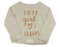 Béžový melírovaný úpletový ľahký sveter s nápisom Tu