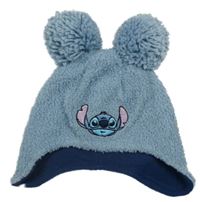 Svetlomodrá huňatá čapica so Stitchem a bambulemi George