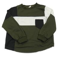 Kaki-bielo-čierna mikina Shein