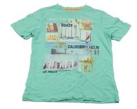 Tyrkysové tričko s obrázky a nápisy S. Oliver