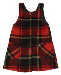 Červeno-čierno-béžové kockované vlnené šaty Dunnes