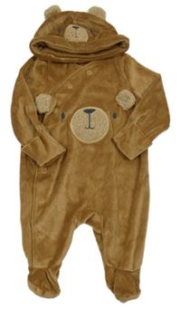 2set - Hnědý sametový overal s čumákem + čepice Tu