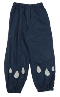 Tmavomodré šusťákové voděodolné kalhoty s kapkami 