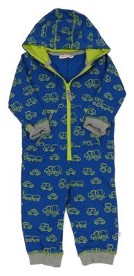 Modro-zelená tepláková kombinéza s auty a kapucí Liegelind