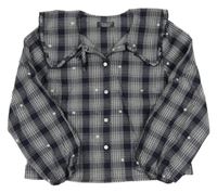 Tmavomodro-bílá kostkovaná crop halenka s límcem a hvězdami Primark
