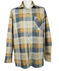 Pánská okrovo-šedo-bílá kostkovaná košilová bunda 