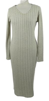 Dámské šedé žebrované úpletové midi šaty 