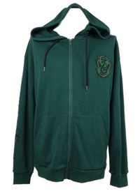 Pánská tmavozelená propínací mikina s erbem Harry Potter a kapucí Romwe