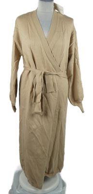Nové - Dámský béžový zavinovací svetrové šaty s páskem In The Style 