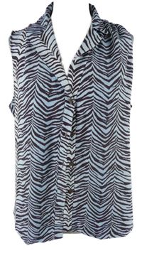 Dámská světlemodro-hnědá vzorovaná halenka bez rukávů Primark 