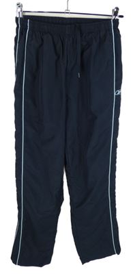 Dámské tmavomodré šusťákové kalhoty s pruhy Reebok 