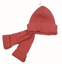 Nové - 2set - Dámská růžová pletená čepice + rukavice