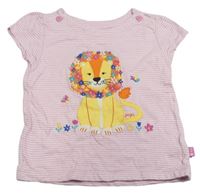 Růžovo-bílé pruhované tričko se lvem Jojo Maman Bébé