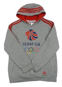 Sivo-červená mikina s potlačou a kapucňou Adidas