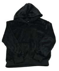 Čierna chlpatá mikina s kapucňou Shein