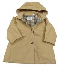 Béžový šusťákový zateplený kabát s kapucí ZARA