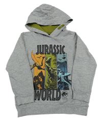 Šedá mikina s dinosaury a kapucí 