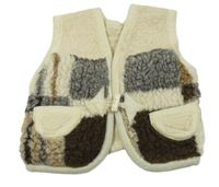 Světlebéžovo-sivo-hnedá huňatá vesta