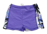 Fialovo-bílé nohavičkové plavky s palmami 