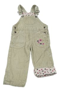 Šedo-zelené manšestrové podšité laclové kalhoty s květinami Impidimpi