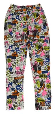 Bielo-farebné legíny s obrázkami