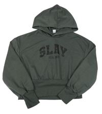 Khaki crop mikina s nápisom a kapucňou