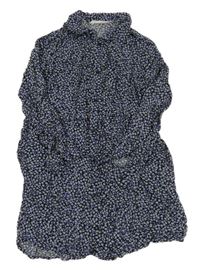 Čierno-modro-farebné košeľové ľahké prepínaci šaty s kvetinami H&M