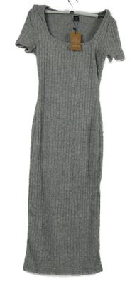 Nové - Dámské šedé žebrované dlouhé svetrové šaty s rozparkem Shein