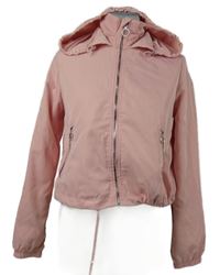 Dámská světlerůžová šusťáková crop bunda s kapucí Bershka