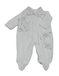 Nové - biely zamatový overal s medvedíkmi a golierikom