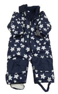 Tmavomodrá šusťáková zimní kombinéza s hvězdami 