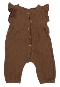 Hnedý 3D vzorovaný nohavicový overal Topomini