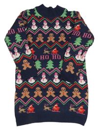 Tmavomodré pletené šaty s obrázky Next