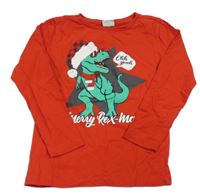 Červené triko s dinosaurem s vánočním motivem SCAMPS&BOYS