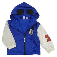 Safírovo-bílá šusťáková jarní bunda s Mickeym a kapucí H&M