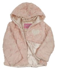 Svetloružová chlpatá zateplená bunda so sdíčkem a kapucňou