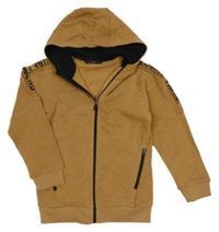 Hnedá prepínaci mikina s nápisy na rukávech a kapucňou George