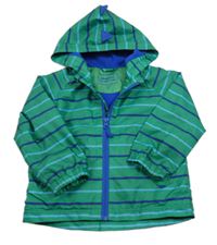Zeleno-modrá pruhovaná šusťáková jarní bunda s kapucí Bluezoo