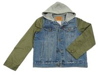 Modro-khaki riflovo/šusťáková bunda s kapucí 