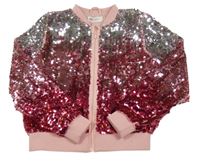 Růžovo-malinovo-stříbrný tylový flitrový jarní bomber H&M