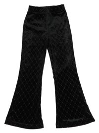 Černé sametové třpytivé flare kalhoty Primark