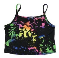 Čierno-neónový vzorovaný crop top Shein