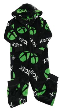 Černo-zelená chlupatá kombinéza X-box s kapucí Matalan