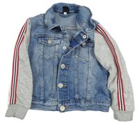 Světlemodro-sivá rifľová bunda s teplákovymi rukávy a kapucňou H&M