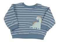 Modro-biela pruhovaná oversize mikina s dinosaurom M&S